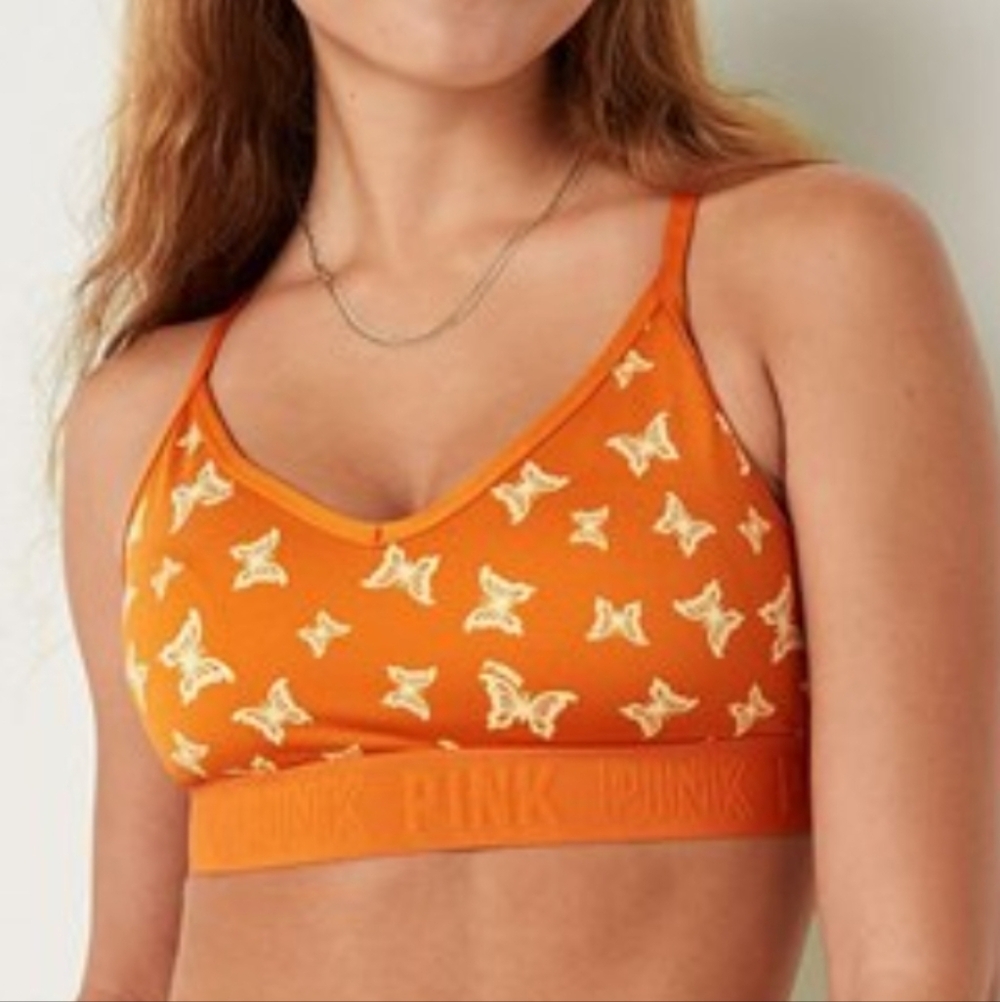 PINK Victoria's Secret Butterfly Orange White Sports Bra Size XXL
